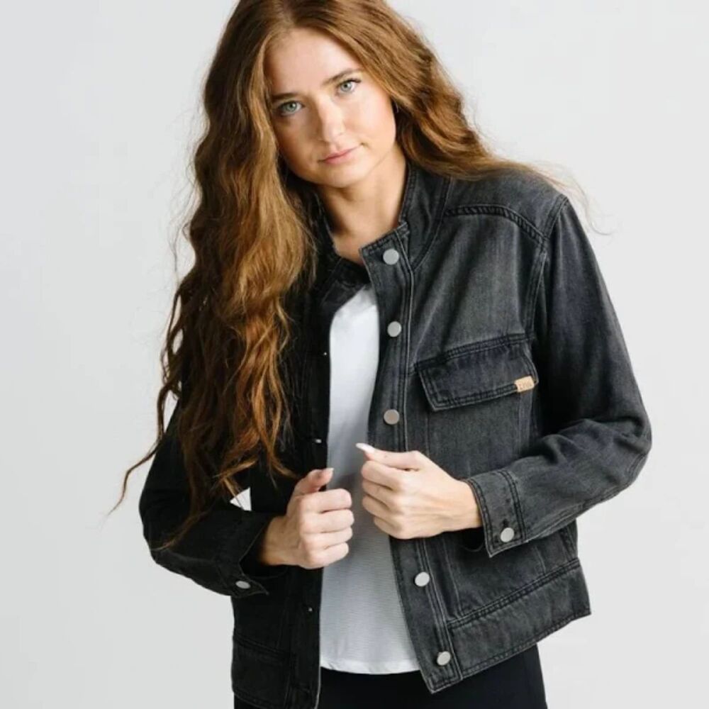 ZYIA Women's Medium Charcoal Button up Denim‎ Jacket